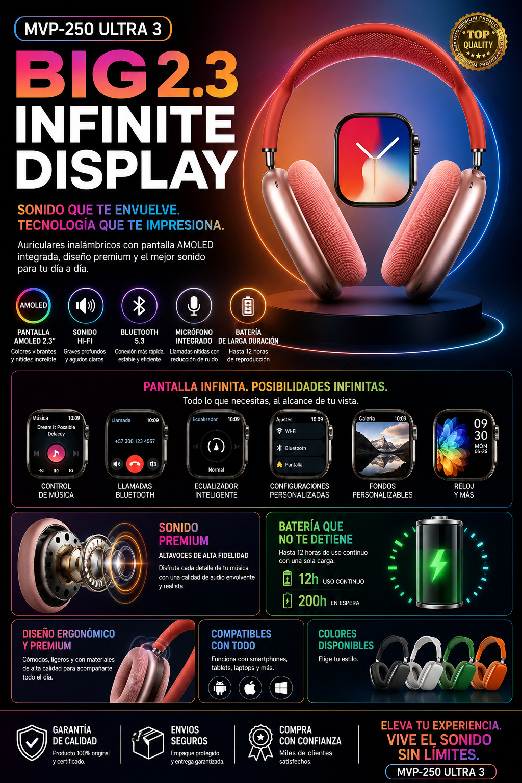 Combo Reloj Smartwatch Ultra 3 Diadema