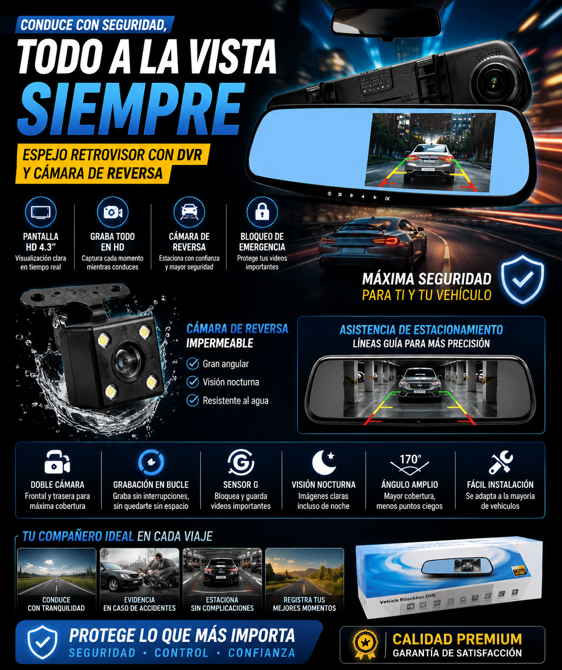 Retrovisor Doble Cámara