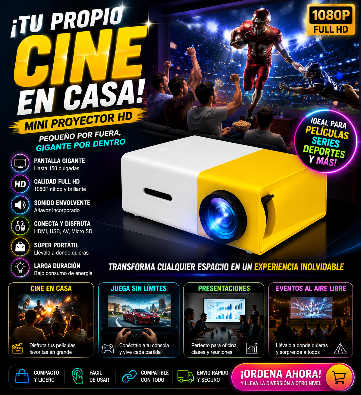Mini Proyector Portátil: Cine En Tu Mano