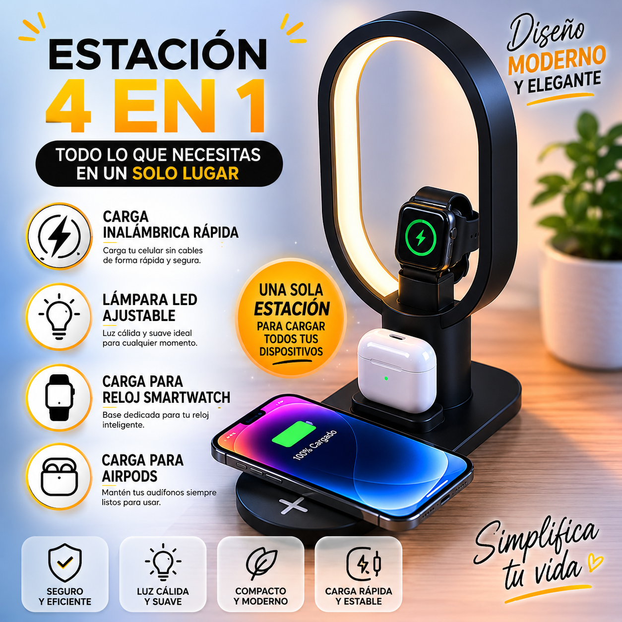 base ay41 cargador inalámbrico 4 en1