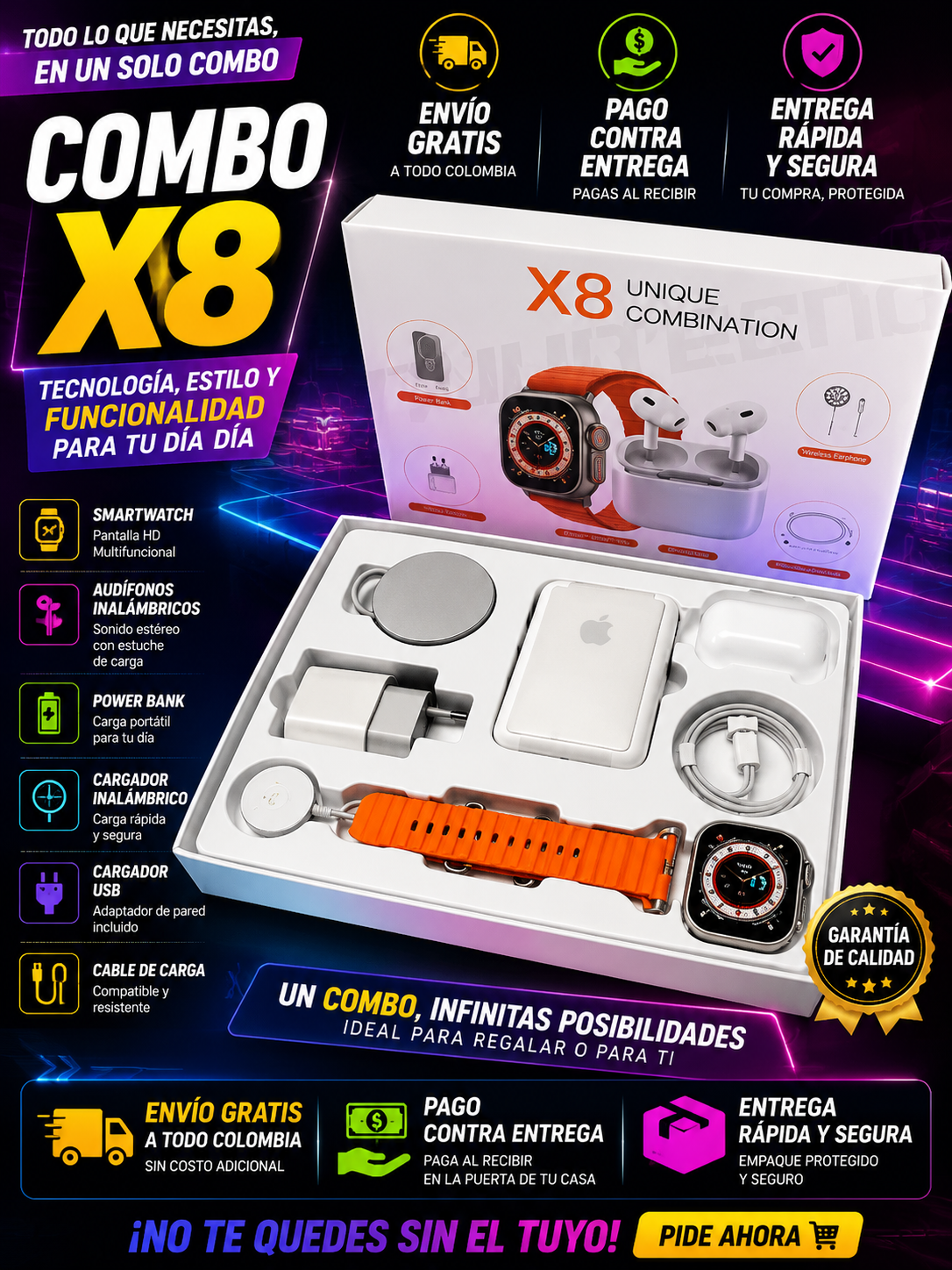 RELOJ Y AUDIFONOS COMBO X8