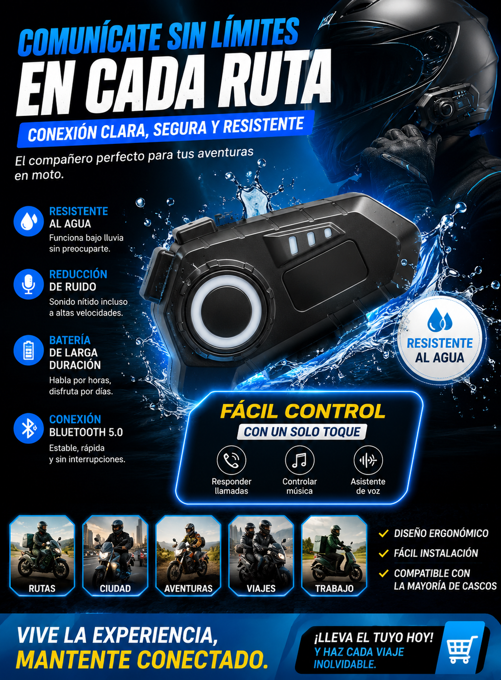 Intercomunicador Bluetooth con Radio FM