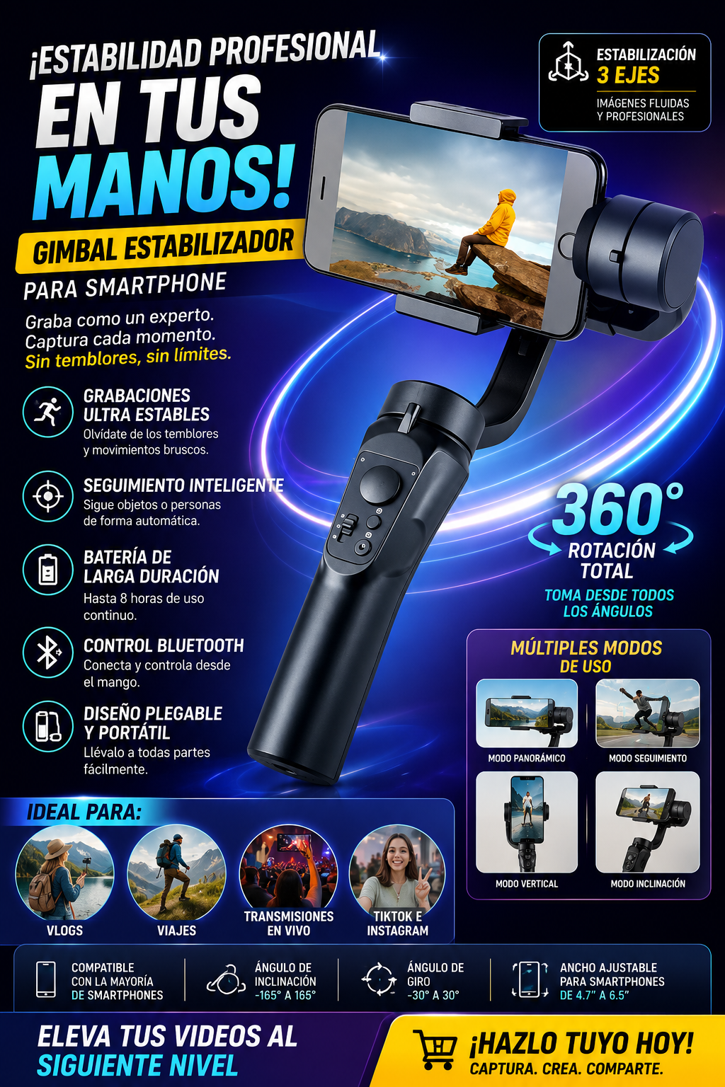 ESTABILIZADOR GIMBAL CELULAR 3 EJES CON