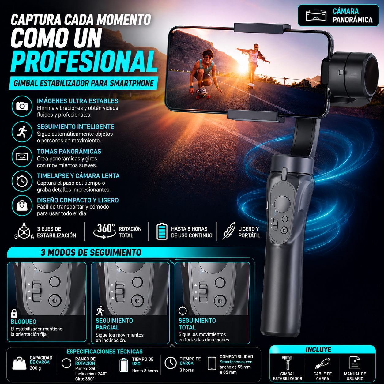 ESTABILIZADOR GIMBAL CELULAR 3 EJES CON