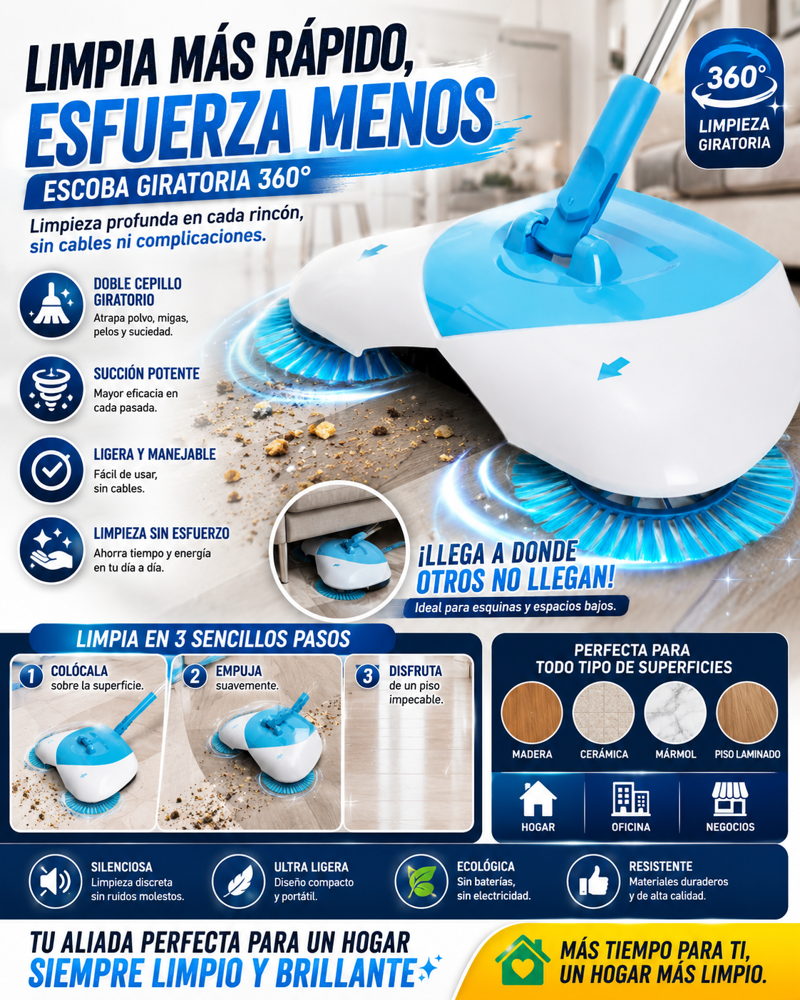 Hurricane Spin Broom Escoba Automatica