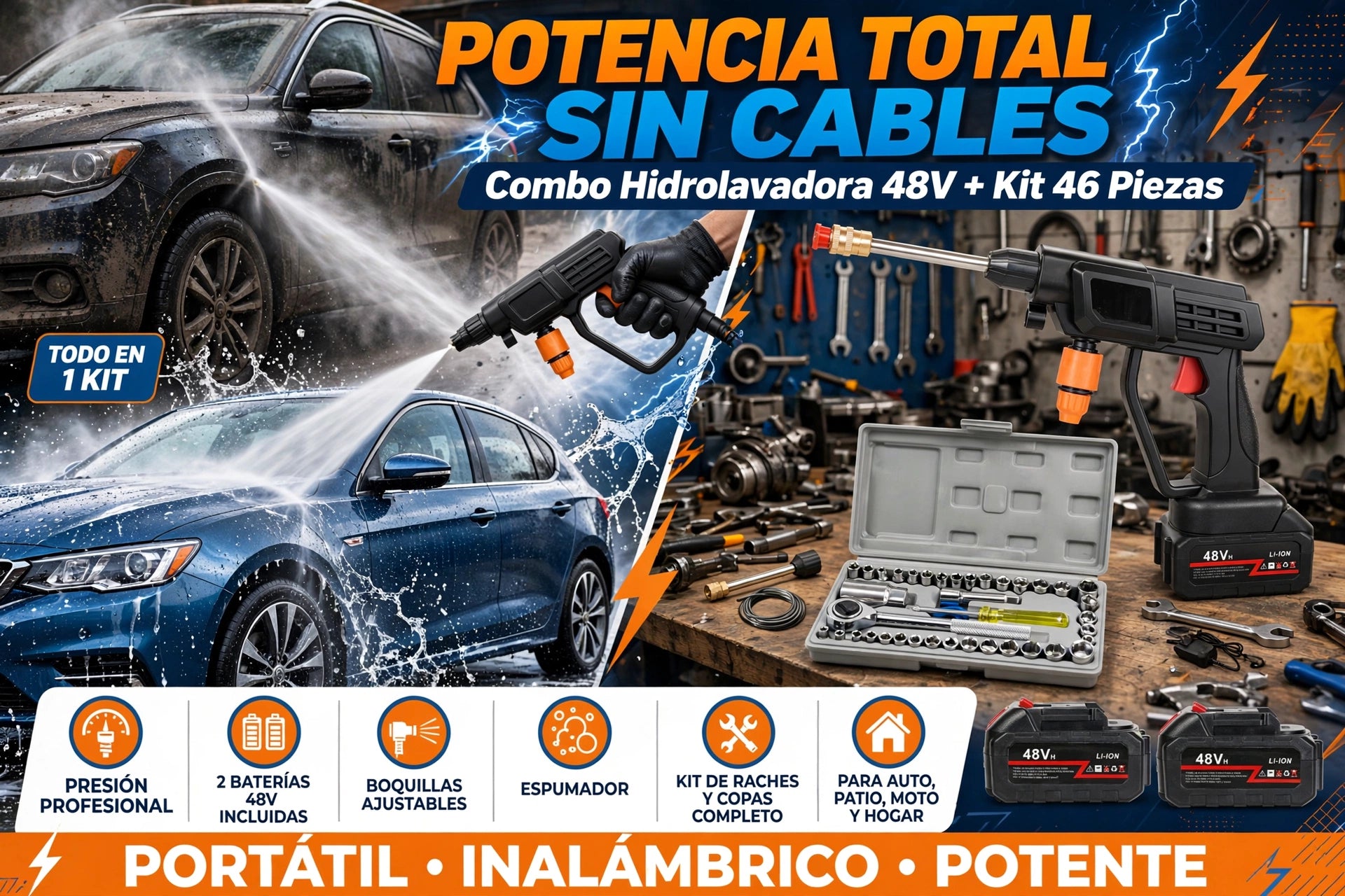 Hidrolavadora 2 Baterias + Raches 40pcs