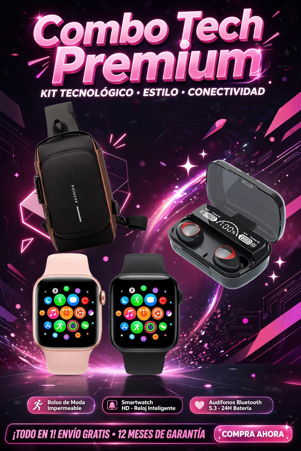 COMBO RELOJ T500+ CANGURO+AUDIFONOS M1