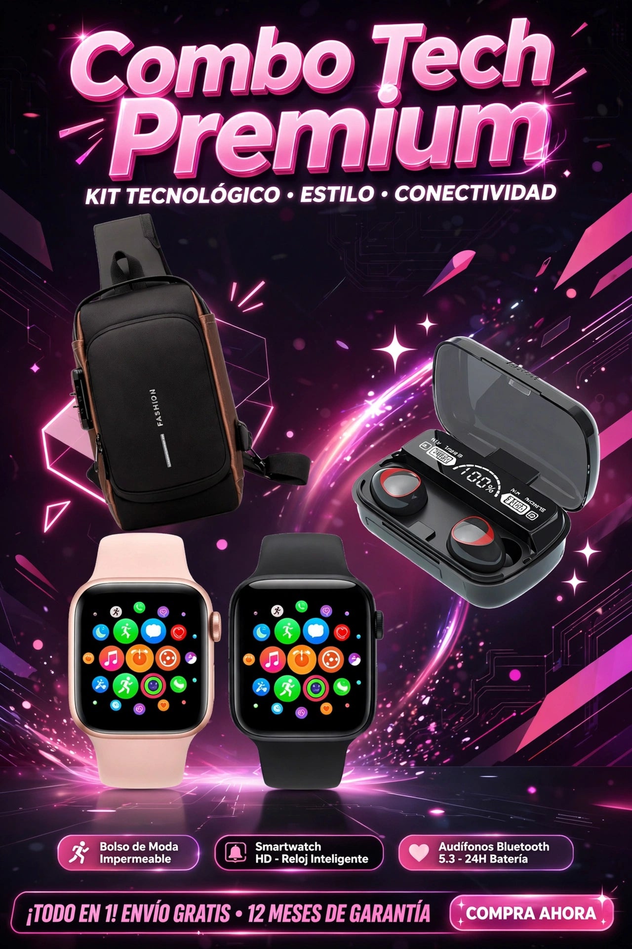COMBO RELOJ T500+ CANGURO+AUDIFONOS M1