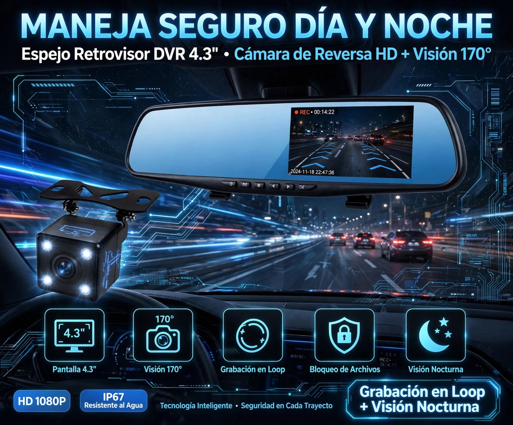 Retrovisor Doble Cámara