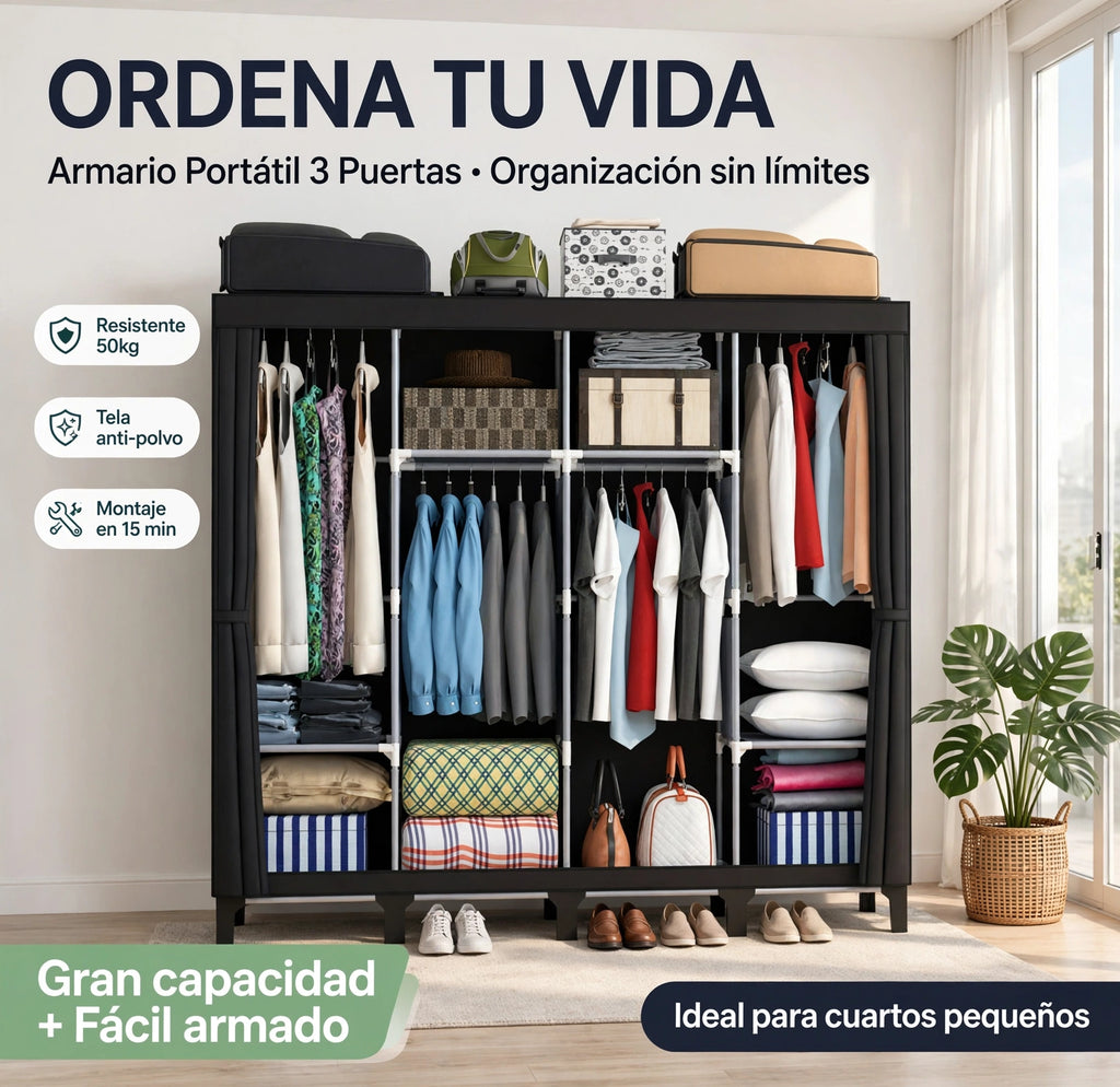 ROPERO ARMARIO TELA 4 CUERPOS GRANDE 170
