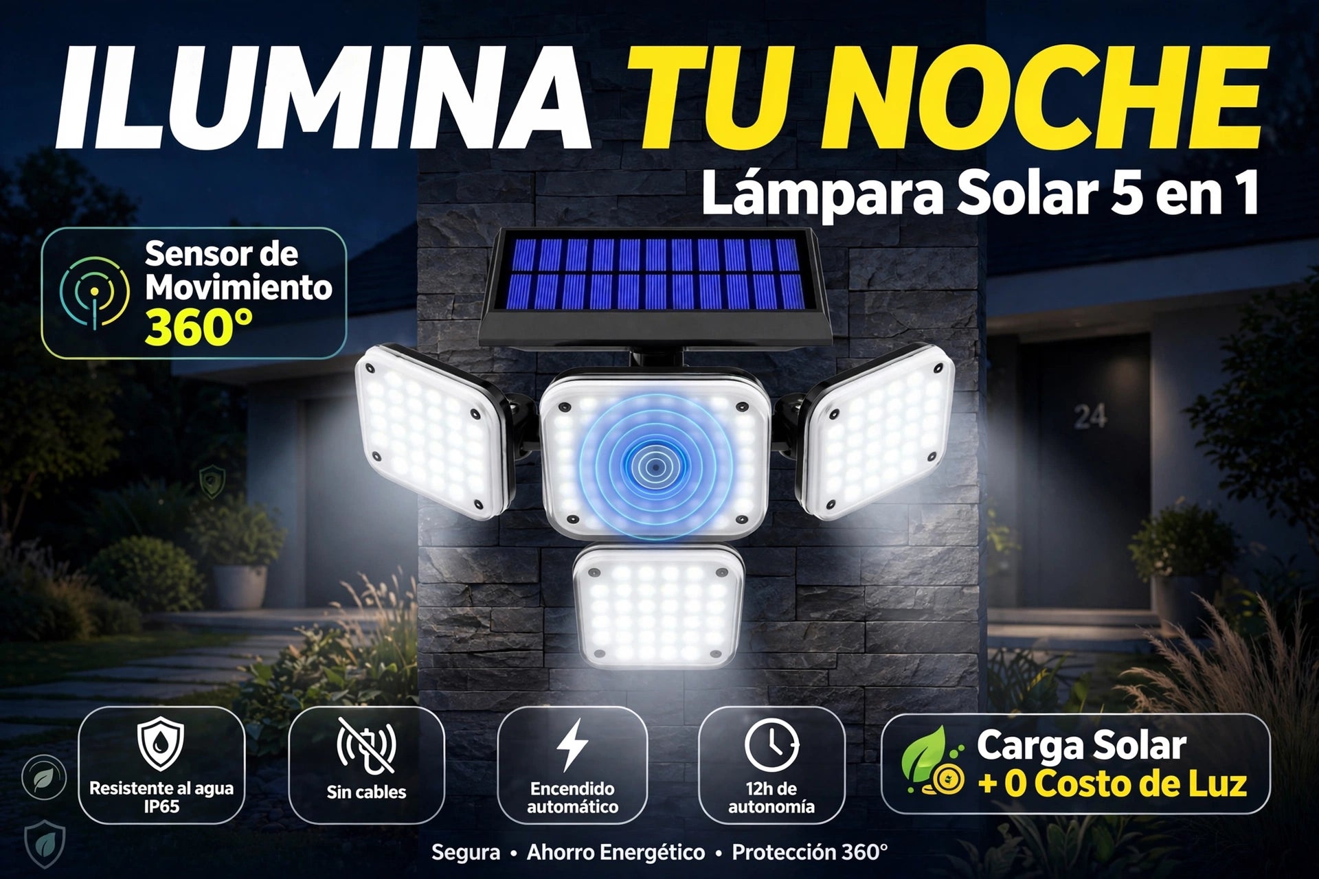 Lampara Solar de 3 Cabezas 192 LED
